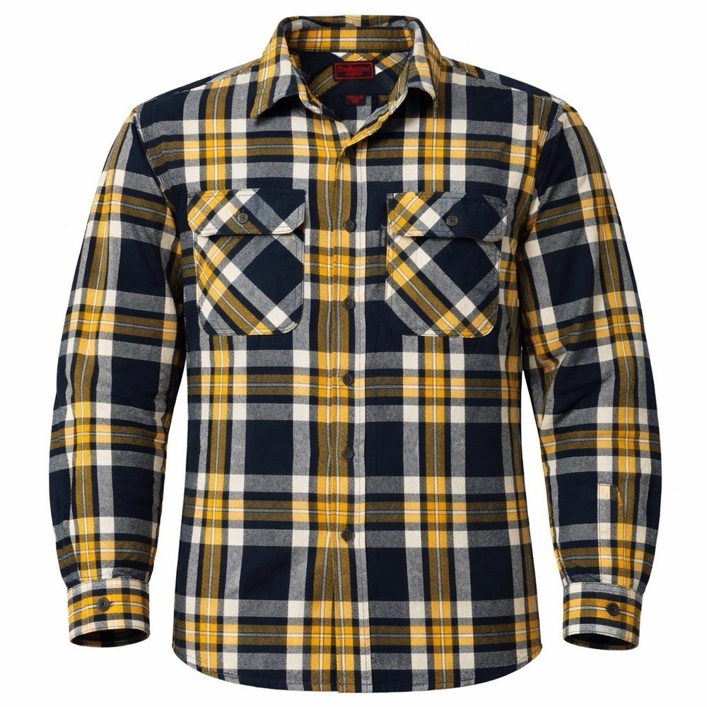 Five Brother‎ Flannel Shirt Mens Large Yellow Blue Plaid Heavyweight Workwear